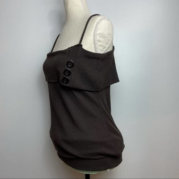 Pretty Girl Solid Brown Off the Shoulder Spaghetti Strap 100% Cotton Blouse L - Picture 9 of 11